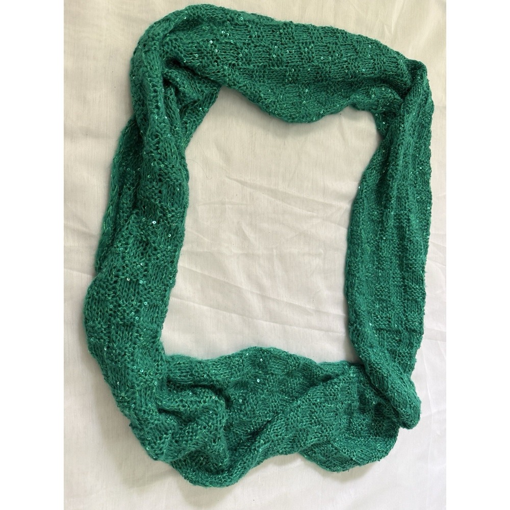 Charming Charlie Sequin Green Sparkly Knit Circle Infinity Scarf